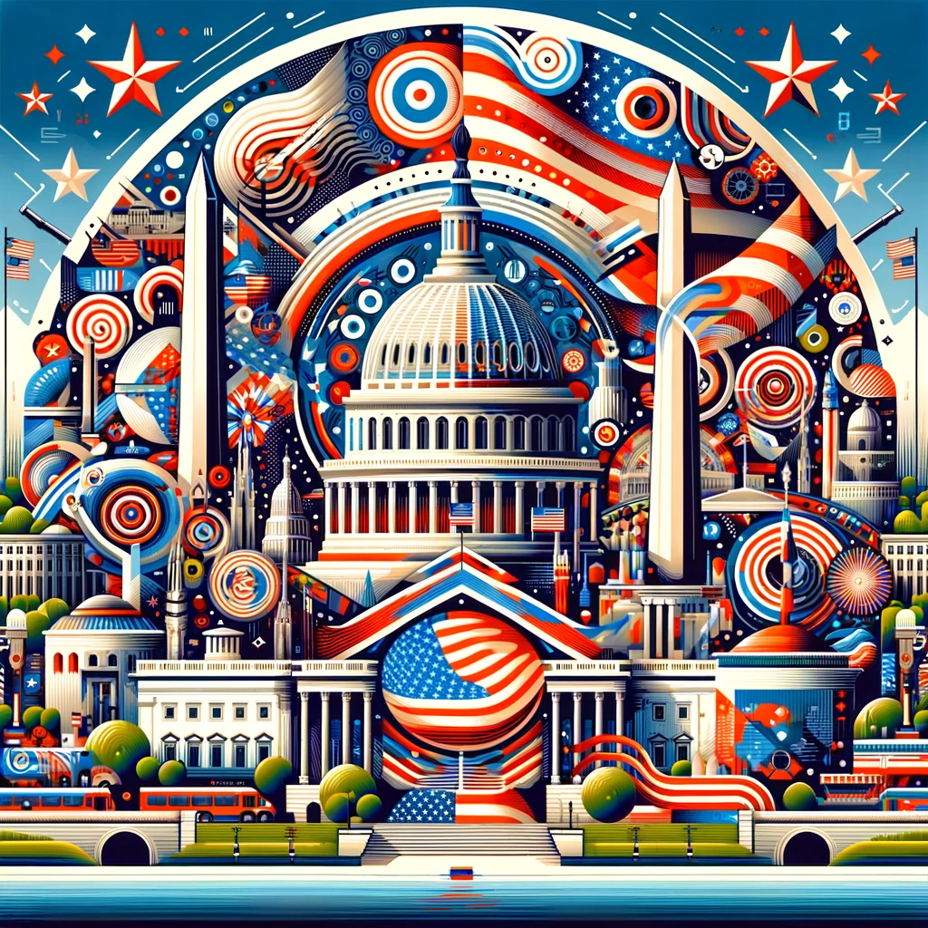 DALL·E 2023-11-26 21.48.50 - Create an abstract image representing Washington D.C. for a digital news article. The design should encapsulate the city&#39;s unique identity as the capi